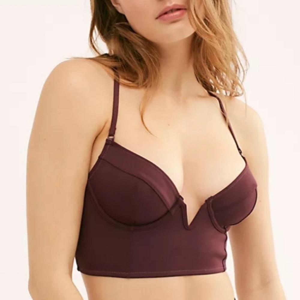 Free People Brianna Longline Underwire Neo Bra Black Sugar Crimson